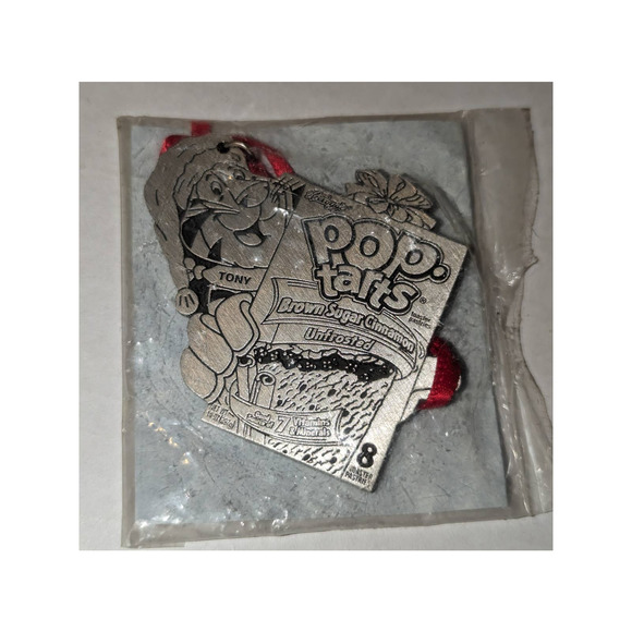 Vintage Kellog's Poptart Tony Tiger Christmas Ornament Pewter Sealed Advertising - Picture 1 of 5